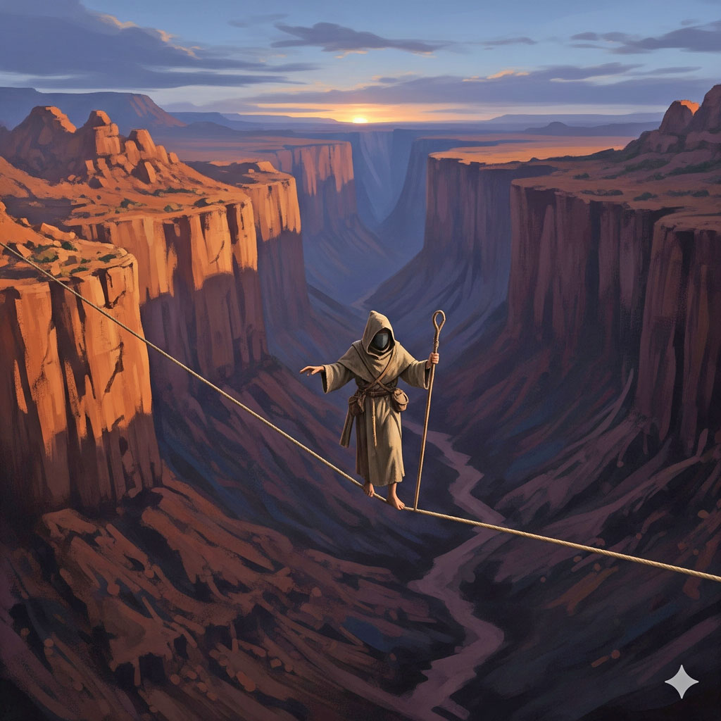 pilgrim on moral tightrope